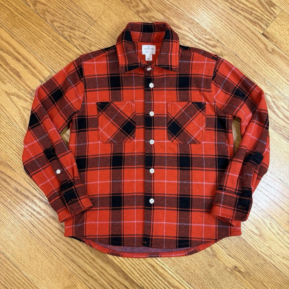 Crewcuts Boys 8 Thick Flannel Button Down Shirt – Cabin Core Kid Red Black Plaid